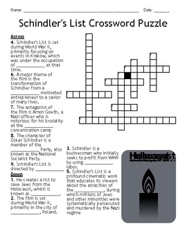 Preview of Schindler's List Crossword Puzzle