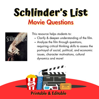 Preview of Schlinder's List Movie Questions (Grades 6-12)