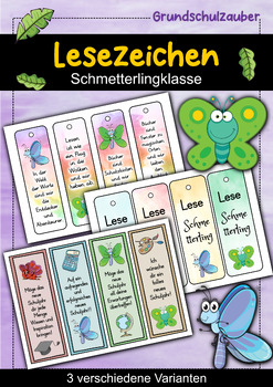 Preview of Schmetterling Lesezeichen für die Schmetterlingklasse - 3 Varianten (Deutsch)
