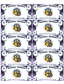 Preview of Scholar Dollars - Cartoon Owls - Classroom Money!