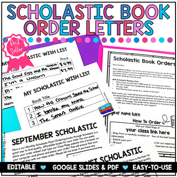 Preview of Scholastic Book Club Order Letter to Parents Editable Book Club Flyer & Wishlist