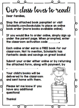 Preview of Scholastic Book Order Parent Letter