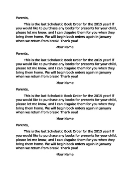 Editable Scholastic Book Club Flyer Order Letter to Parents