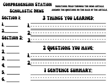 Preview of Scholastic Comprehension Station, Center, Worksheet