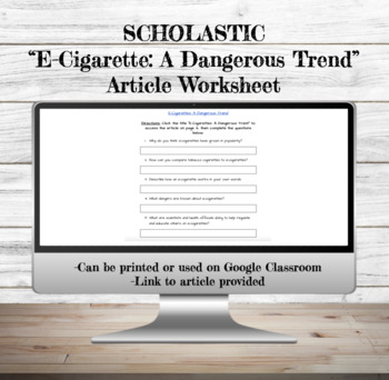Preview of Scholastic E-Cigarettes: A Dangerous Trend Article Worksheet | Vaping | Google