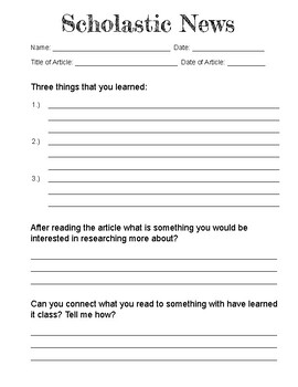 SIMPLIFIED EXTENSION WORKSHEETS FOR SCHOLASTIC NEWS MAGAZINE - Adulting  Made Easy LLC