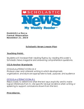 Preview of Scholastic News Magazine Lesson Plan for Special Needs Kids
