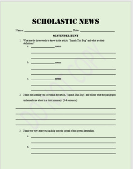 Preview of Scholastic News Scavenger Hunt: March (Squash That Bug)