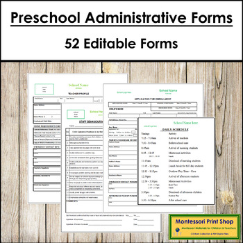 Preview of Preschool Administrative Forms - Montessori, Daycare (Editable)