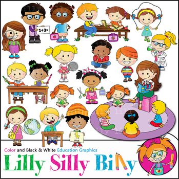 Preview of School Agenda. Clipart. BLACK/ WHITE & Color illustrations. {Lilly Silly Billy}