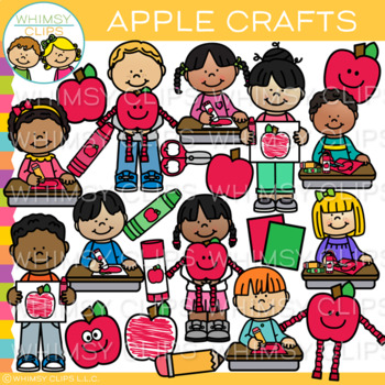 Preview of School Kids Making Fall Apple Crafts Clip Art