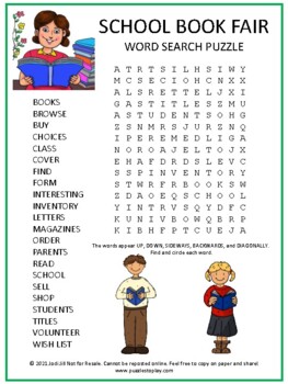 Preview of School Book Fair Word Search Puzzle Activity Worksheet Game | No Prep!