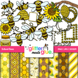 School Bumble Bees Clipart & Digital Paper: Queen, Hive & 