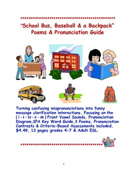 Preview of ESL Speech Skills: Bus, Baseball, Backpack Poems & Pronunciation Guides