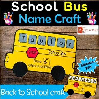 Preview of School Bus Name Craft, Back to School Activities, Kindergarten & Preschool