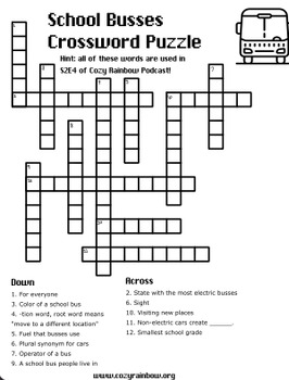School Bus Themed Crossword by cozyrainbow TPT