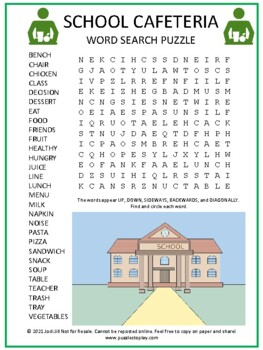 Preview of School Cafeteria Word Search Puzzle Activity Worksheet Game | No Prep!