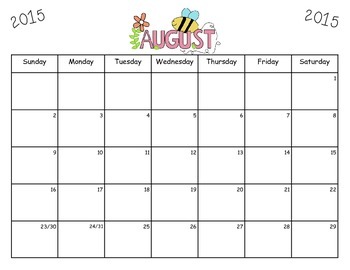 School Calendar 2015-2016 by Kim Gentry | TPT