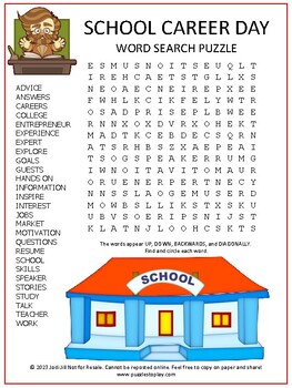 Preview of School Career Day Word Search | Vocabulary Activity Worksheet