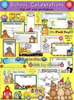 Preview of School Celebrations - Party Clip Art & Printables for Teachers & Special Events