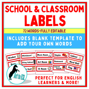 Preview of School & Classroom Labels with Pictures - ESL English Learners - Back to School