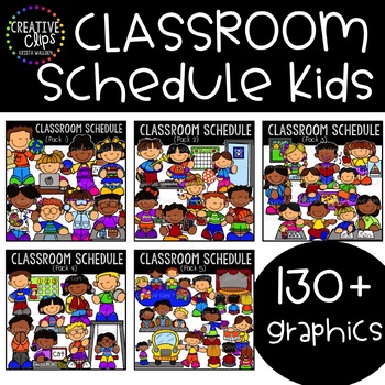 Preview of School Classroom Class Schedule Clipart {Math, Science, Writing Kids Clipart}