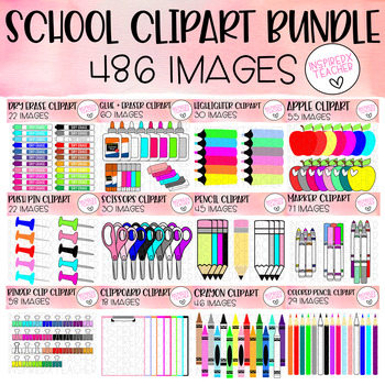 Preview of School Supplies Clipart Bundle - InspiredxTeacher Clipart