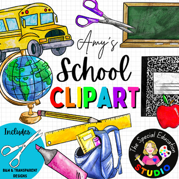 Preview of School supplies Clipart Watercolor Back to School classroom Watercolour Clip art
