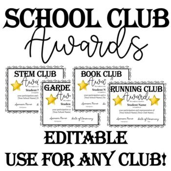 Preview of School Club Award Templates | Editable
