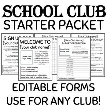 Preview of School Club Starter Packet | Editable