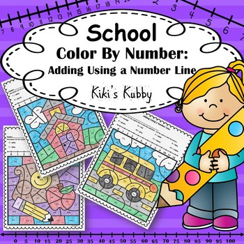 Preview of School: Color By Number Adding Using a Number Line