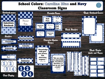 Preview of School Colors: Carolina Blue and Navy Classroom Signs for Middle & High School