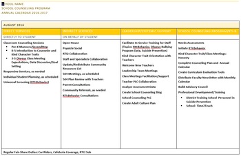 Preview of School Counseling Annual Calendar Example