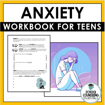 Preview of Anxiety Counseling workbook CBT DBT 20 worksheets includes Google Slides