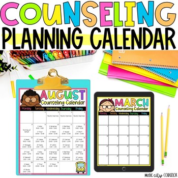 Preview of School Counseling Calendar, Classroom Guidance Lesson Schedule Digital Printable