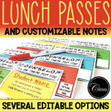 School Counseling Lunch Passes and Customizable Notes / EDITABLE
