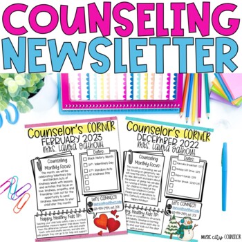 Preview of School Counseling Monthly Newsletter, Fully Editable