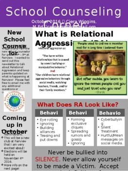 Preview of School Counseling Newsletter: What is Relational Aggression Template