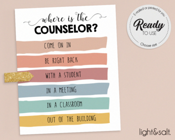 Preview of School Counseling Office Sign Door, Where is the counselor, Therapy office decor
