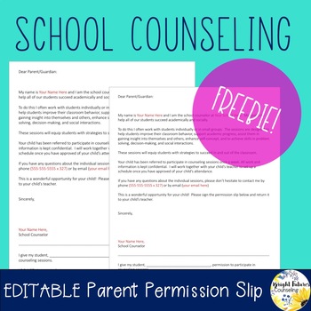 Preview of Editable Parent Permission Slip for School Counseling