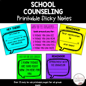 Preview of School Counseling Printable Sticky Notes Template