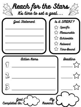 Preview of School Counseling Reach for the Stars Goal Setting Worksheet SMART Goals
