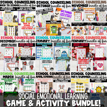 Preview of School Counseling SEL Yearlong Bundle of Games & Activities