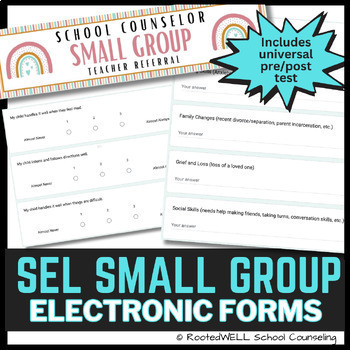 Preview of School Counseling Small Group Consent Form EDITABLE, Pre/Post Test