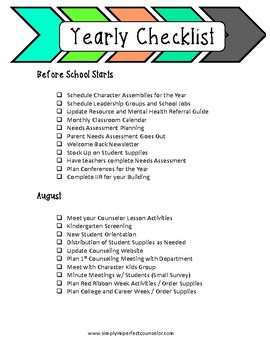 Preview of School Counseling Yearly Checklist
