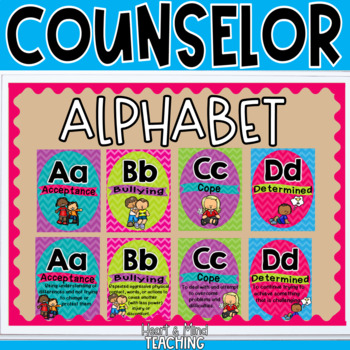 Preview of School Counseling themed Alphabet Line posters, office decor