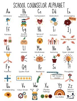 Preview of School Counselor Alphabet Printable Poster-A to Z School Counseling ABC Alphabet