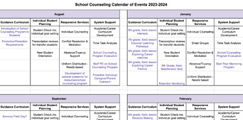 Preview of School Counselor Calendar of Events