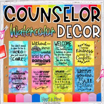 Preview of School Counselor Classroom Office Decor Set Watercolor