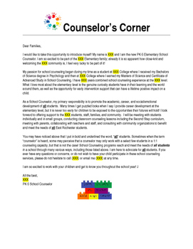 Preview of School Counselor Introduction Letter to Families